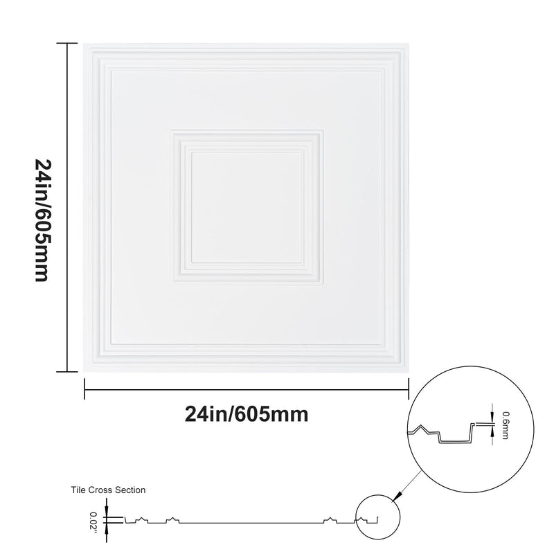 VEVOR griestu paneļi, 12 gab., 600 x 600 mm, PVC, viegli uzstādāmi, balti, ģeometriski raksti