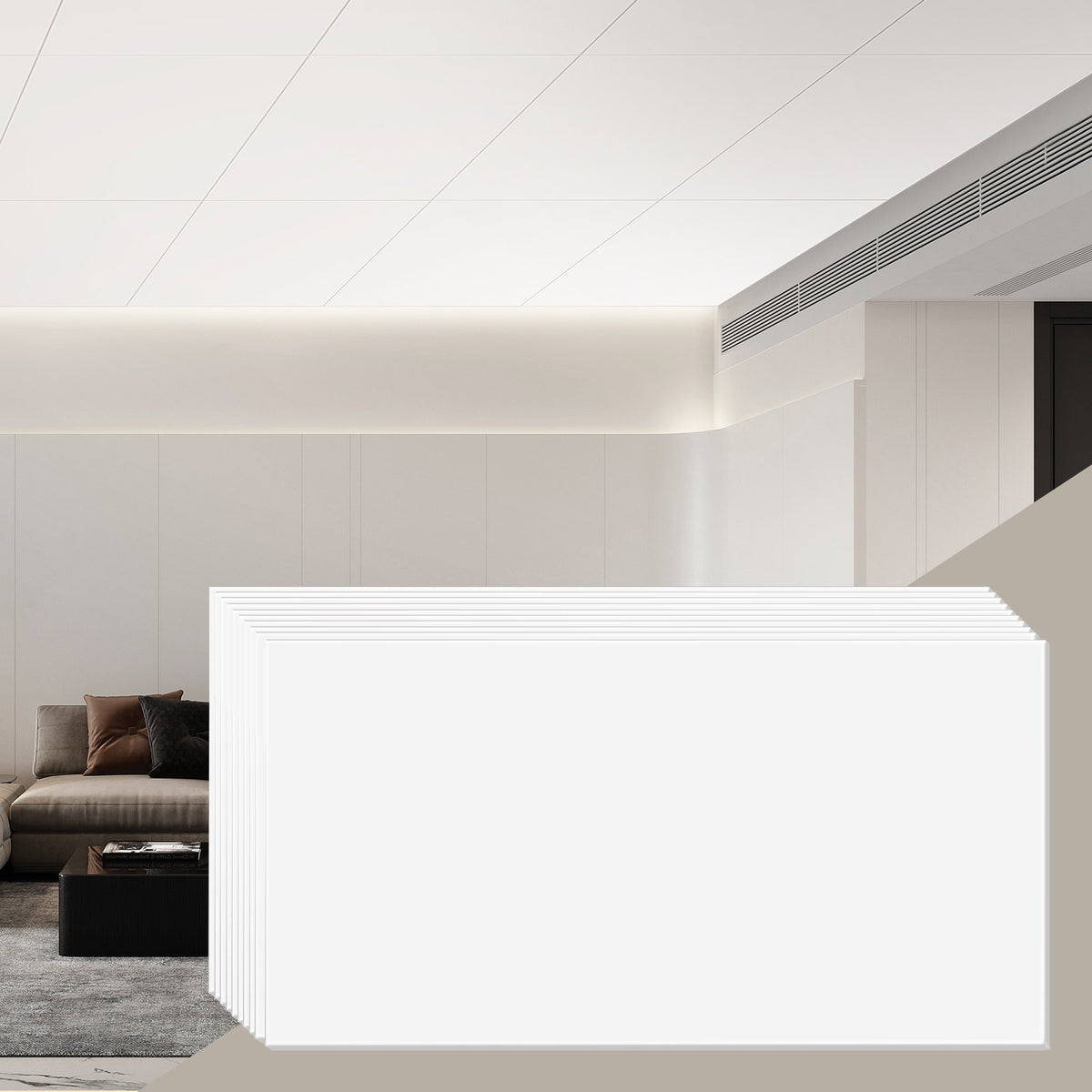 VEVOR 60.5 x 121.3 cm Ceiling Tiles Smooth White 10 Pack PVC Fire-Resistant