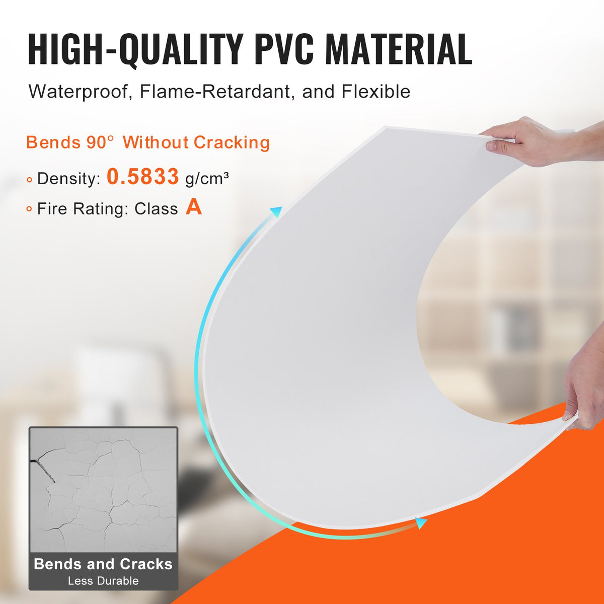 VEVOR 60.5 x 121.3 cm Ceiling Tiles Smooth White 10 Pack PVC Fire-Resistant