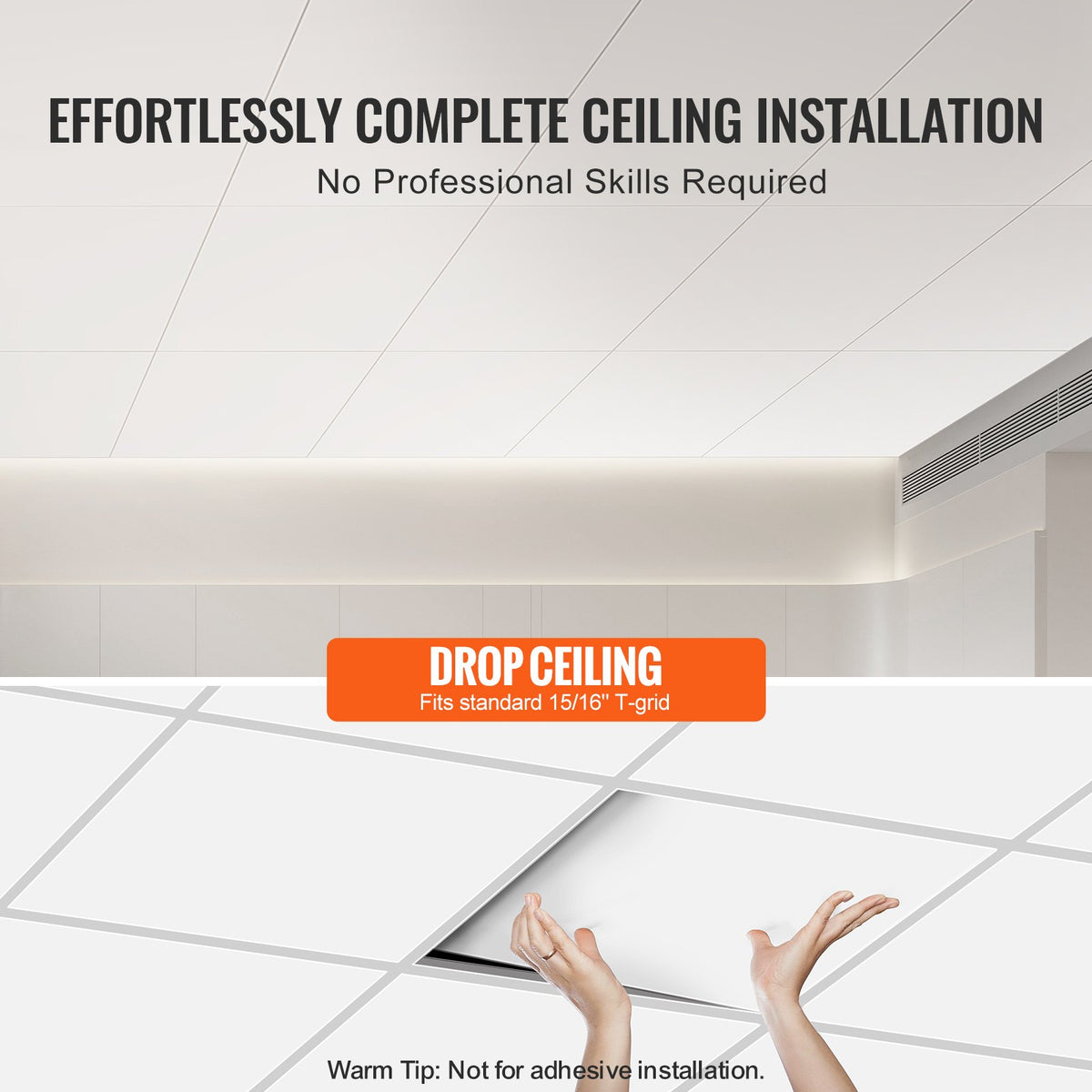VEVOR 60.5 x 121.3 cm Ceiling Tiles Smooth White 10 Pack PVC Fire-Resistant
