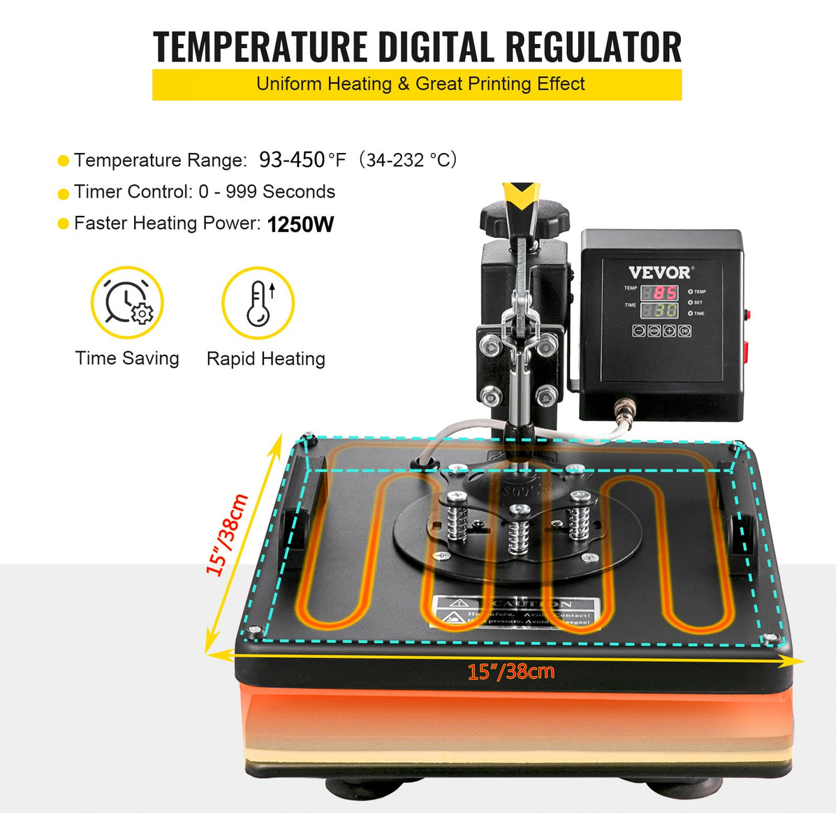 VEVOR Heat Press 38 × 38 cm 8-in-1 for T-shirts, Mugs, Caps and Plates