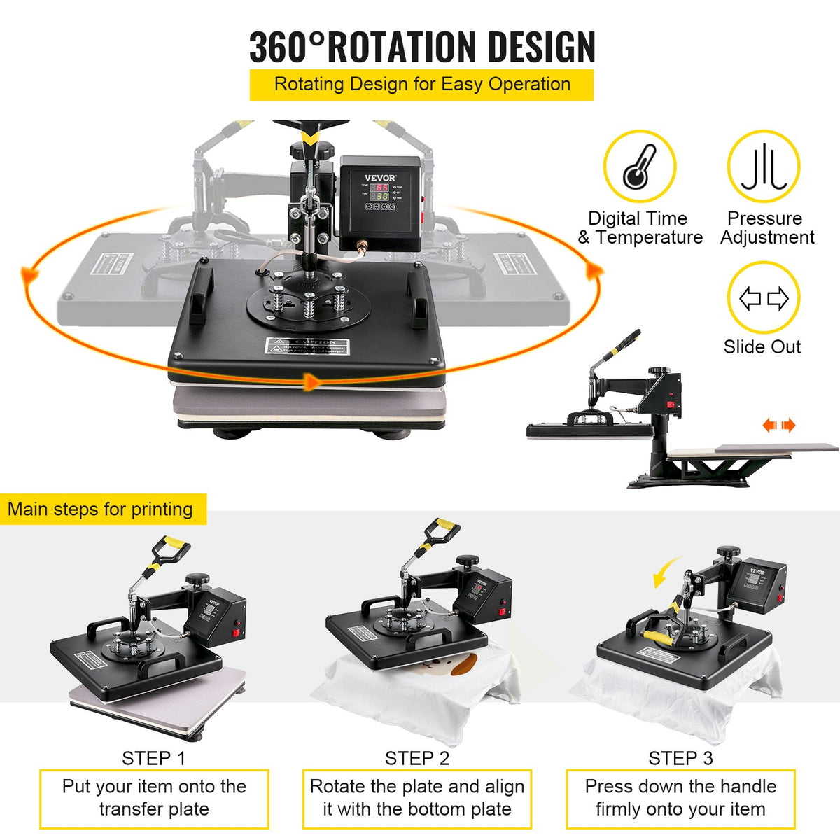 VEVOR Heat Press 38 × 38 cm 8-in-1 for T-shirts, Mugs, Caps and Plates