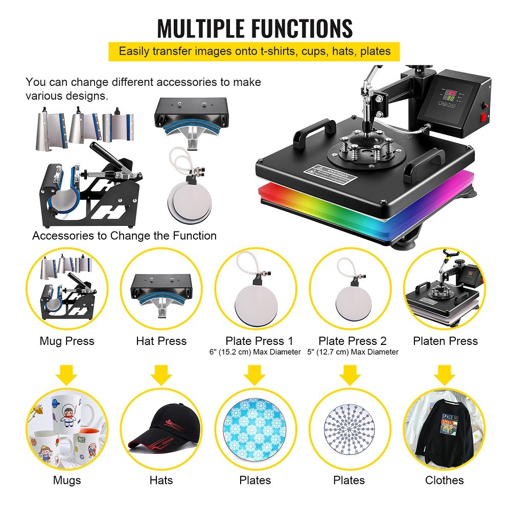 VEVOR Heat Press 38 × 38 cm 8-in-1 for T-shirts, Mugs, Caps and Plates