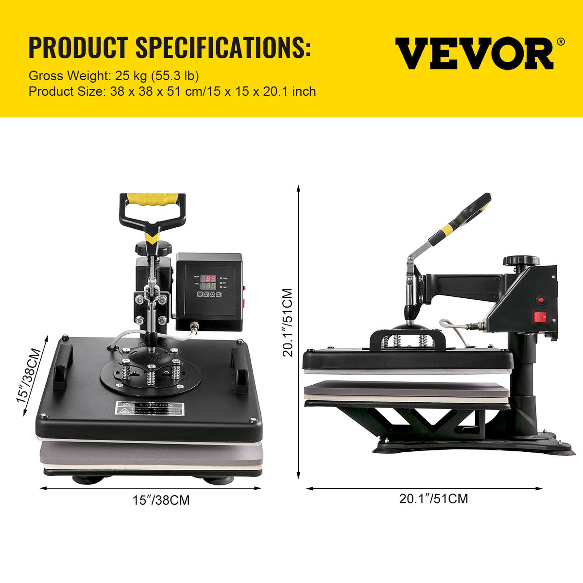 VEVOR Heat Press 38 × 38 cm 8-in-1 for T-shirts, Mugs, Caps and Plates