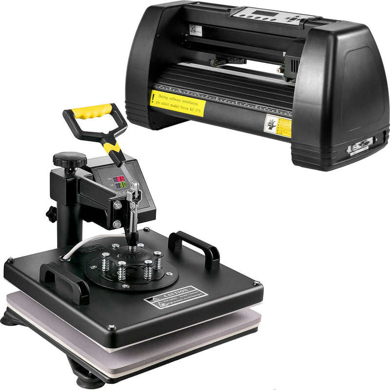 VEVOR 5-in-1 Siltuma prese 38 x 38 cm ar vinila griezēju un plotteru 35 cm, galda versija ar apgaismojumu T-kreklu drukāšanai