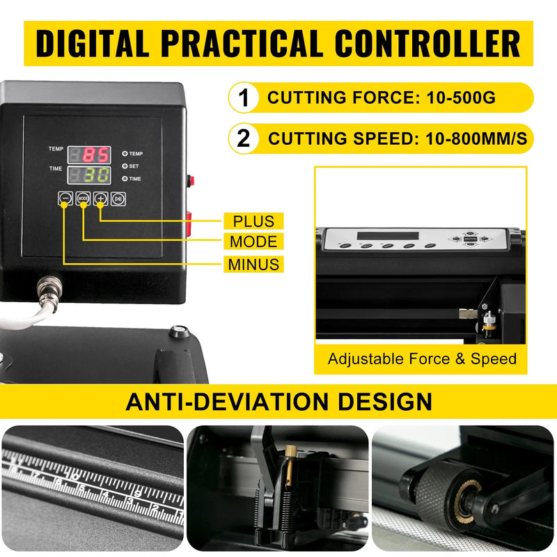 VEVOR Digitālā atvāžamā termoprese 380 x 380 mm ar 711 mm vinila griešanas ploteri un programmatūras komplektu - ZEMLETES.LV