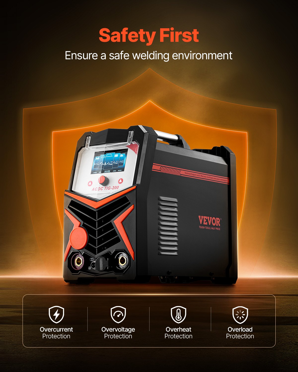 VEVOR TIG Welding Machine 200 A 6 in 1 for Aluminium – AC/DC TIG, AC/DC Pulse, Spot TIG, MMA, Synergic