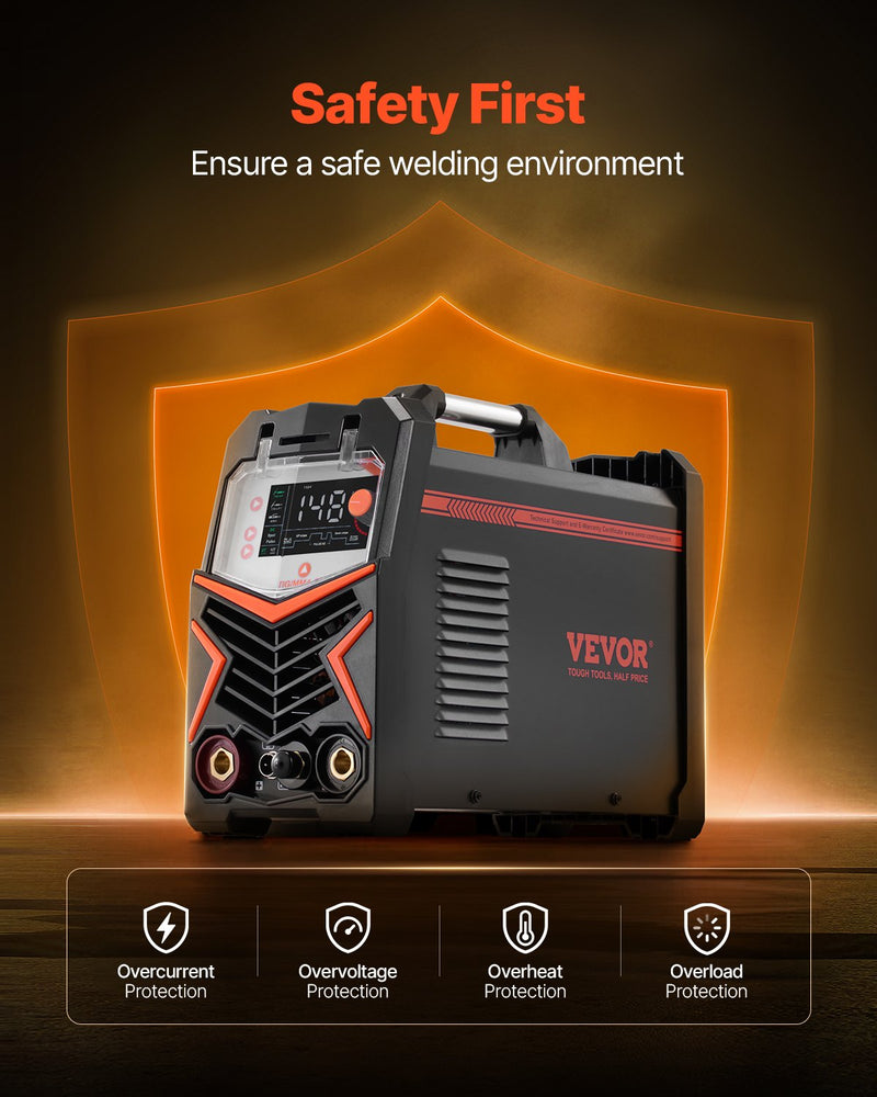 VEVOR TIG metināšanas aparāts 3-in-1 ar pulsa funkciju, MMA (elektrodu) režīmu, IGBT invertoru un LED displeju