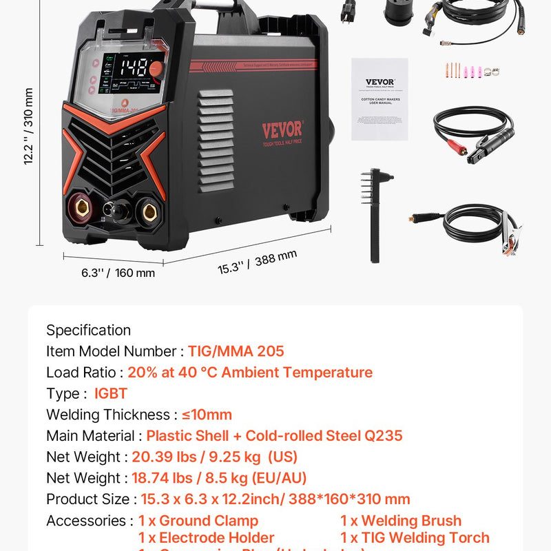 TIG Metinātājs 3-in-1 Metināšanas Mašīna Pulse MMA Stick IGBT Invertors ar LED