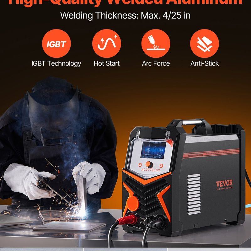 VEVOR TIG Metināšanas aparāts 200 A, 6-in-1 AC/DC, Pulse, MMA, Spot, Stick, IGBT inverterid