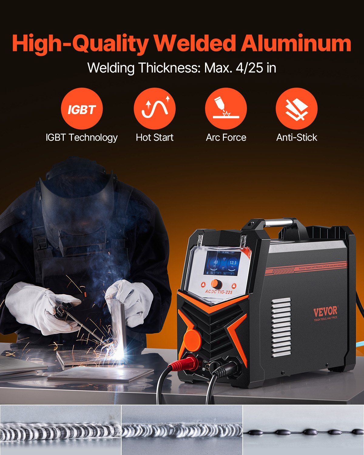 VEVOR TIG Welding Machine 200 A 6 in 1 – AC/DC TIG, Pulse, Spot, MMA, Stick, IGBT Inverter