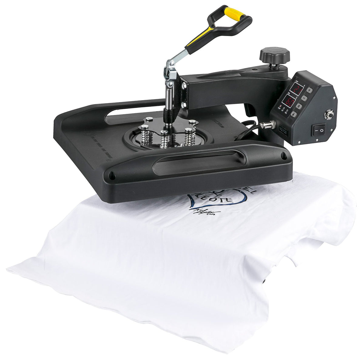 VEVOR termoprese 38 × 38 cm 8-in-1, 1000 W, 360° pagriežama, T-krekliem, cepurēm, krūzēm un šķīvjiem, melna