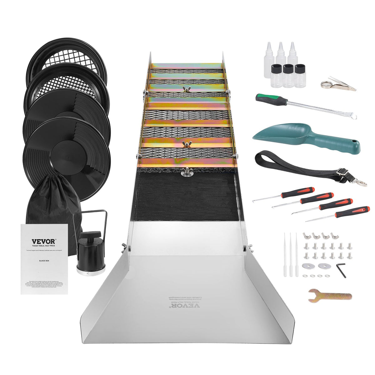 VEVOR Gold Panning Kit with Sluice Box, 127 cm Aluminium Gold Mining Equipment, 23 Pieces