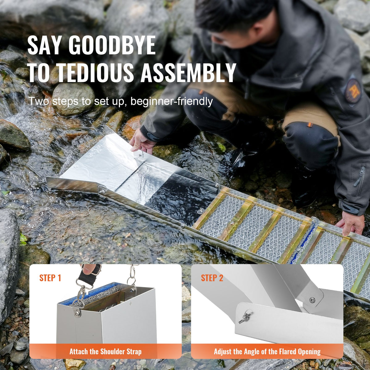 VEVOR Gold Panning Kit with Sluice Box, 127 cm Aluminium Gold Mining Equipment, 23 Pieces