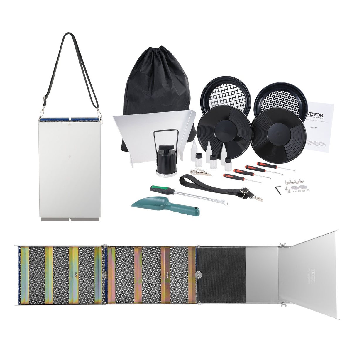 VEVOR Gold Panning Kit with Sluice Box, 127 cm Aluminium Gold Mining Equipment, 23 Pieces