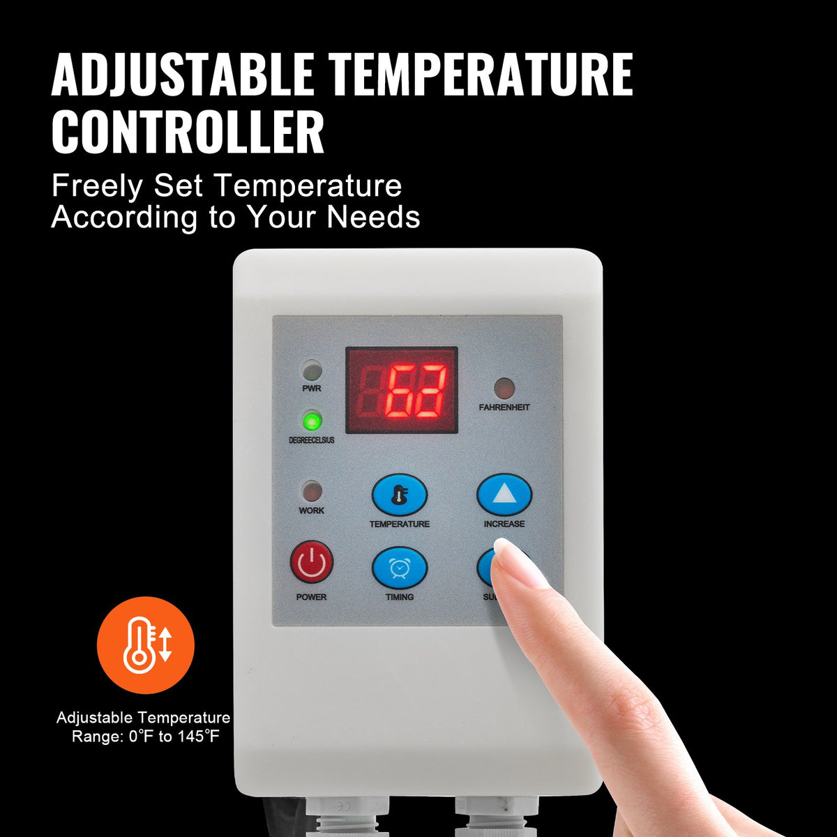 VEVOR 208.2 L 1300W Metal Drum Heater -18–63℃ with Independent Thermostat Control