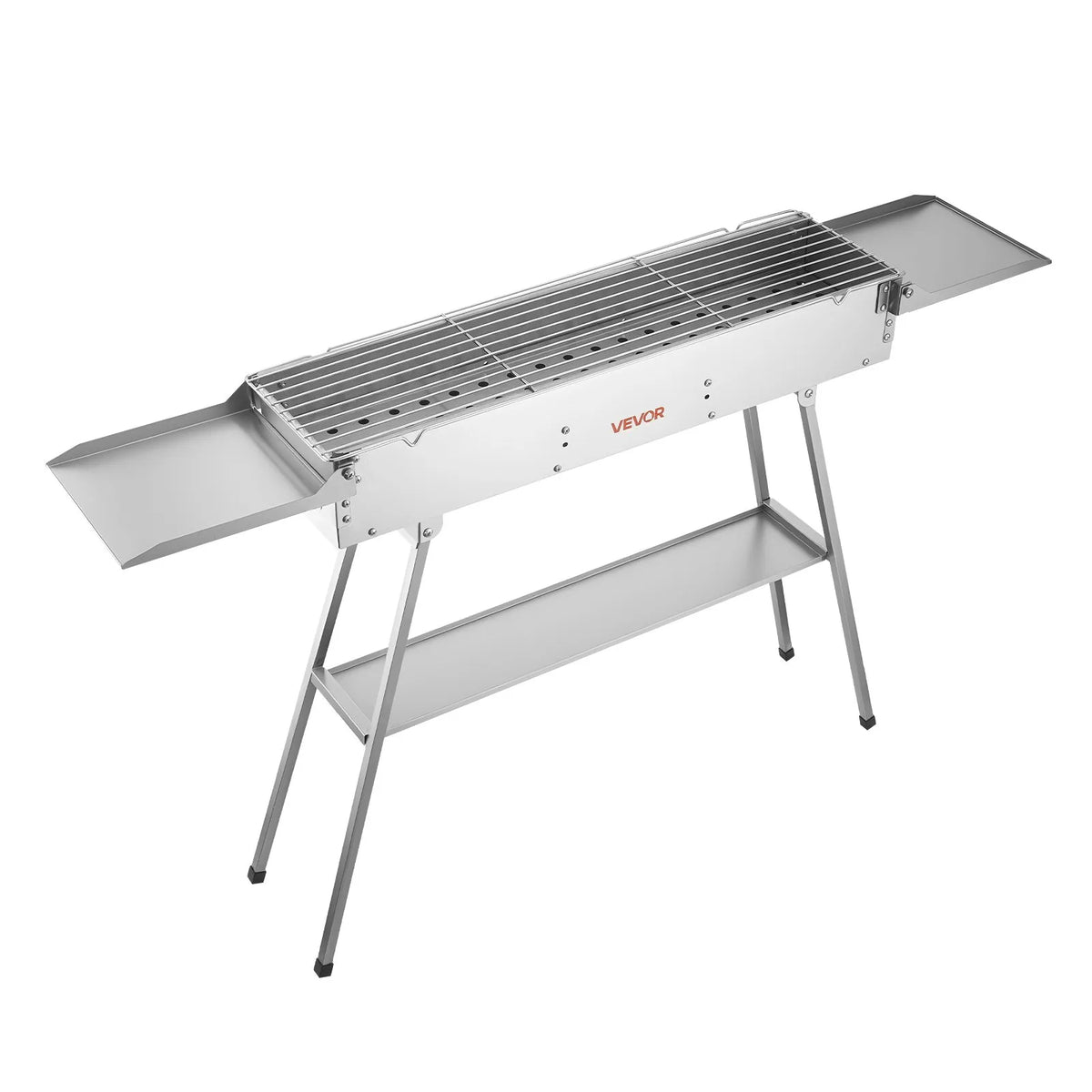 VEVOR salokāms kokogļu grils 0,16 m² ar paceļamu kokogļu paplāti un sānu galdiņiem, nerūsējošā tērauda BBQ grils kempingam un āra pasākumiem - ZEMLETES.LV