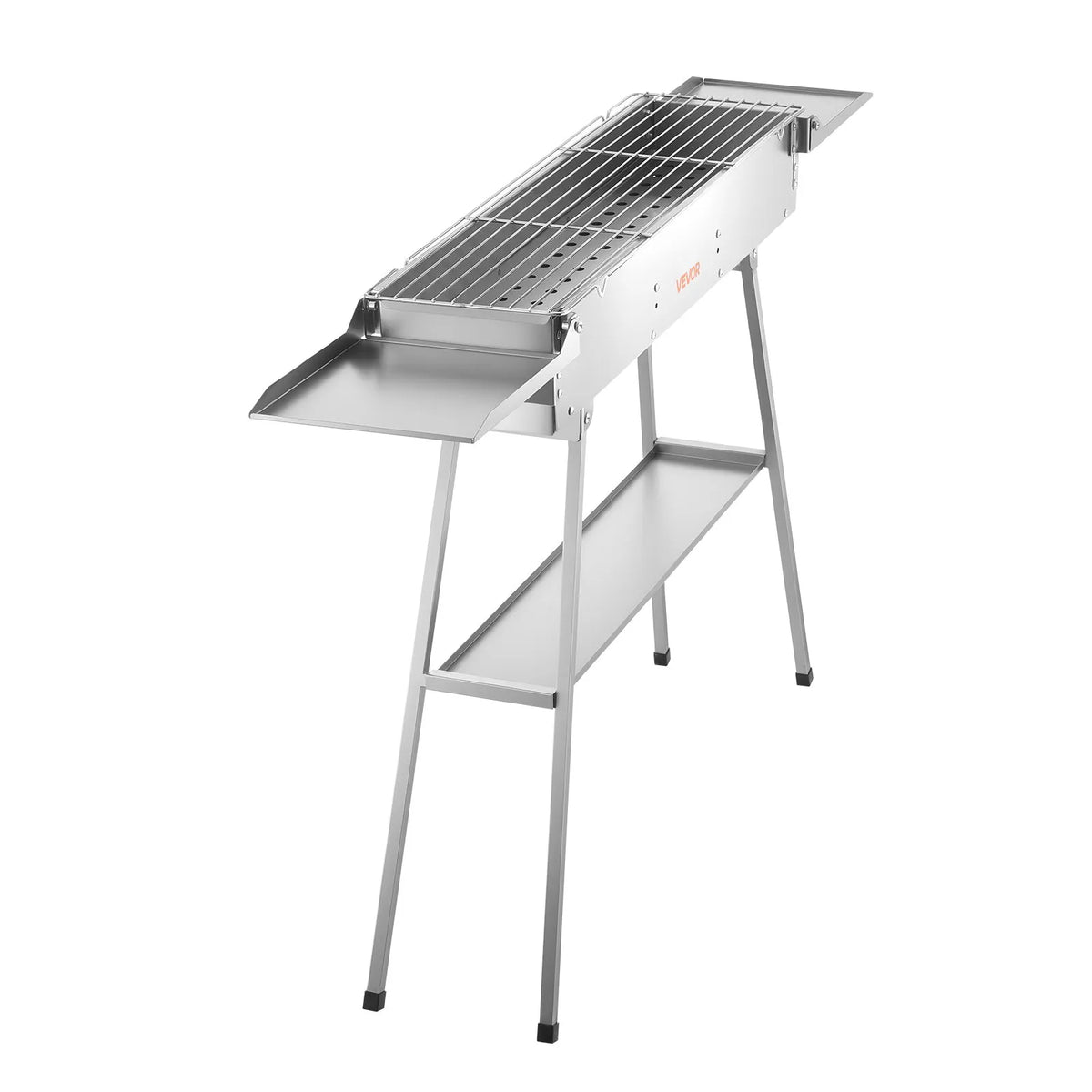 VEVOR salokāms kokogļu grils 0,16 m² ar paceļamu kokogļu paplāti un sānu galdiņiem, nerūsējošā tērauda BBQ grils kempingam un āra pasākumiem - ZEMLETES.LV