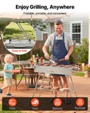 VEVOR salokāms kokogļu grils 0,16 m² ar paceļamu kokogļu paplāti un sānu galdiņiem, nerūsējošā tērauda BBQ grils kempingam un āra pasākumiem - ZEMLETES.LV