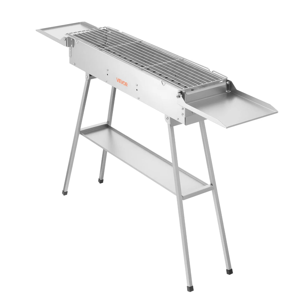 VEVOR salokāms kokogļu grils 0,16 m² ar paceļamu kokogļu paplāti un sānu galdiņiem, nerūsējošā tērauda BBQ grils kempingam un āra pasākumiem - ZEMLETES.LV