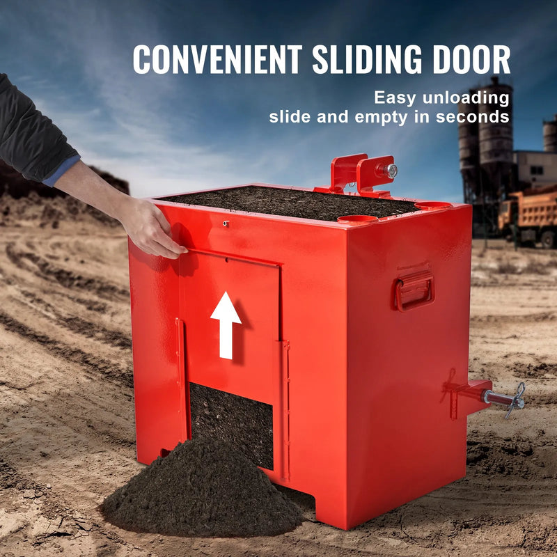 Balasta kaste 3 punktu 1. kategorijas traktoru uzkabēm, kravnesība 363 kg, paredzēta 50 mm sakabes uztvērējam, traktora balasta kaste ar 0,14 m³ tilpumu, izturīgs tērauds, sarkana