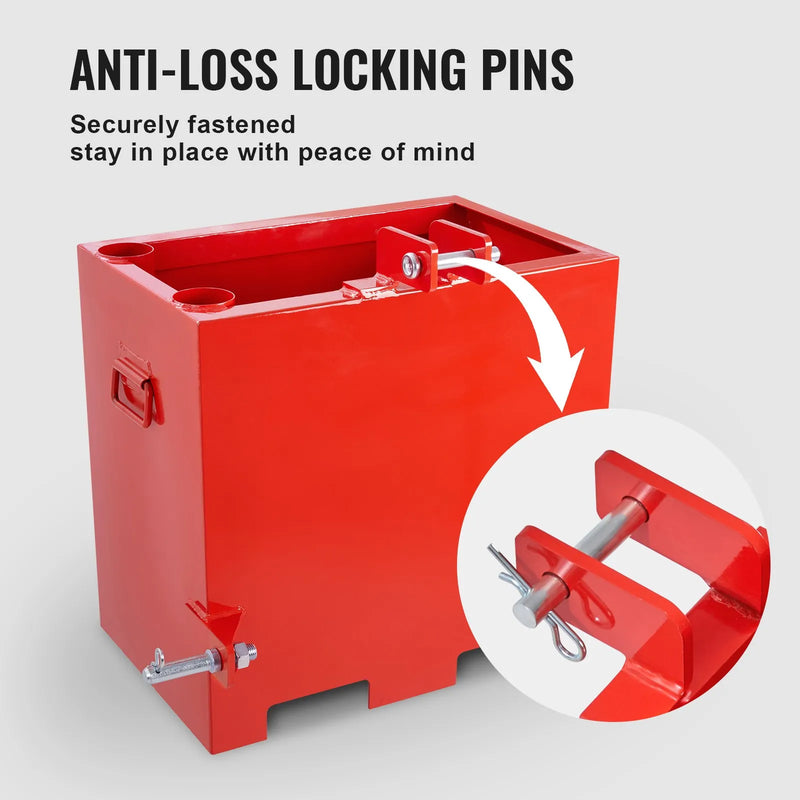 Balasta kaste 3 punktu 1. kategorijas traktoru uzkabēm, kravnesība 363 kg, paredzēta 50 mm sakabes uztvērējam, traktora balasta kaste ar 0,14 m³ tilpumu, izturīgs tērauds, sarkana