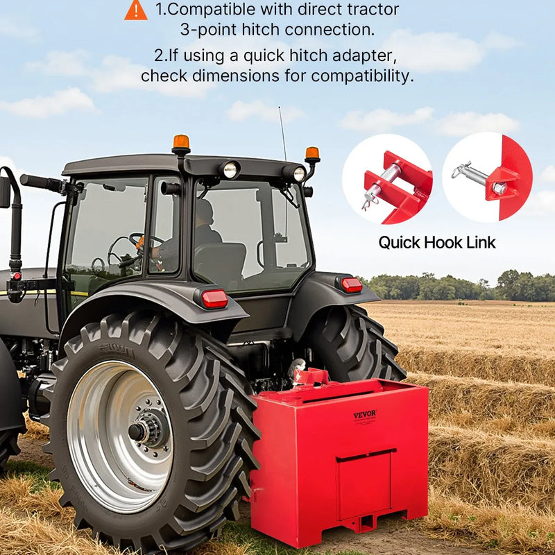 Balasta kaste 3 punktu 1. kategorijas traktoram ar ātro uzkabi, pretatsvars, sarkana