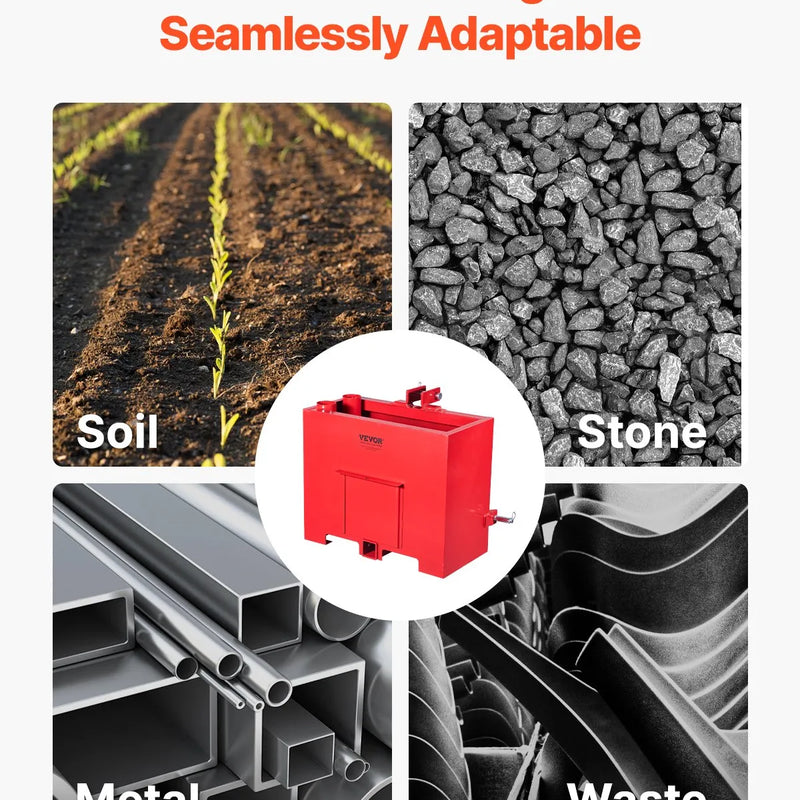 Balasta kaste 3 punktu 1. kategorijas traktoram ar ātro uzkabi, pretatsvars, sarkana