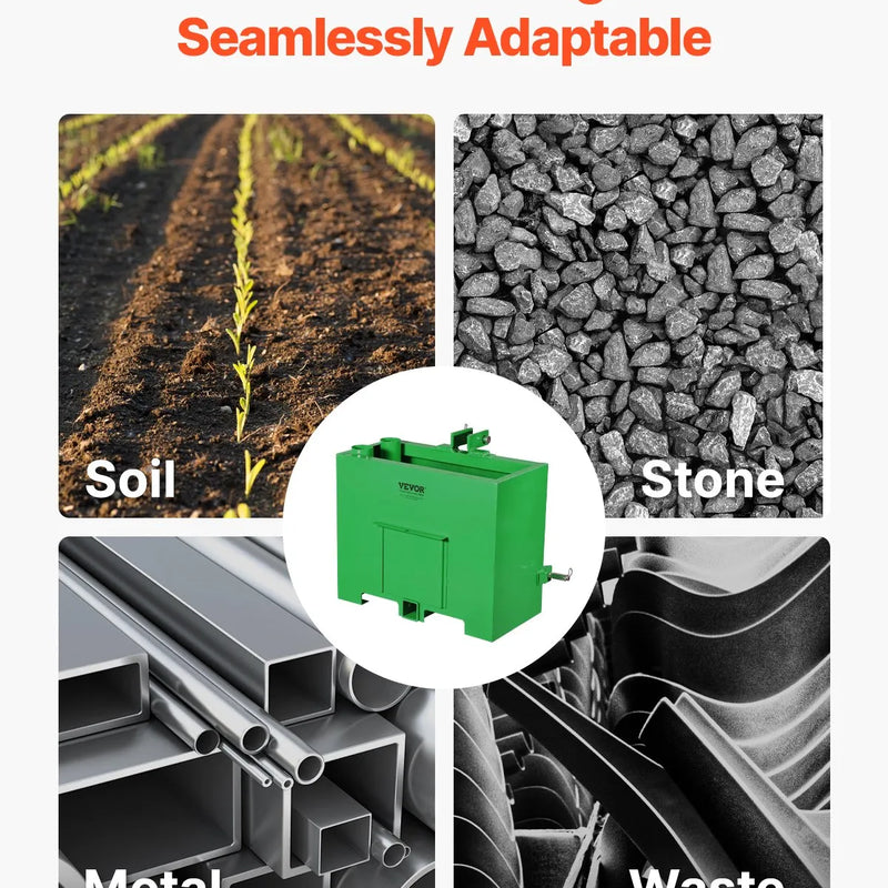 Balasta kaste traktoram, 3 punktu kategorija 1, Easy Tach stiprinājums, pretatsvars, zaļa