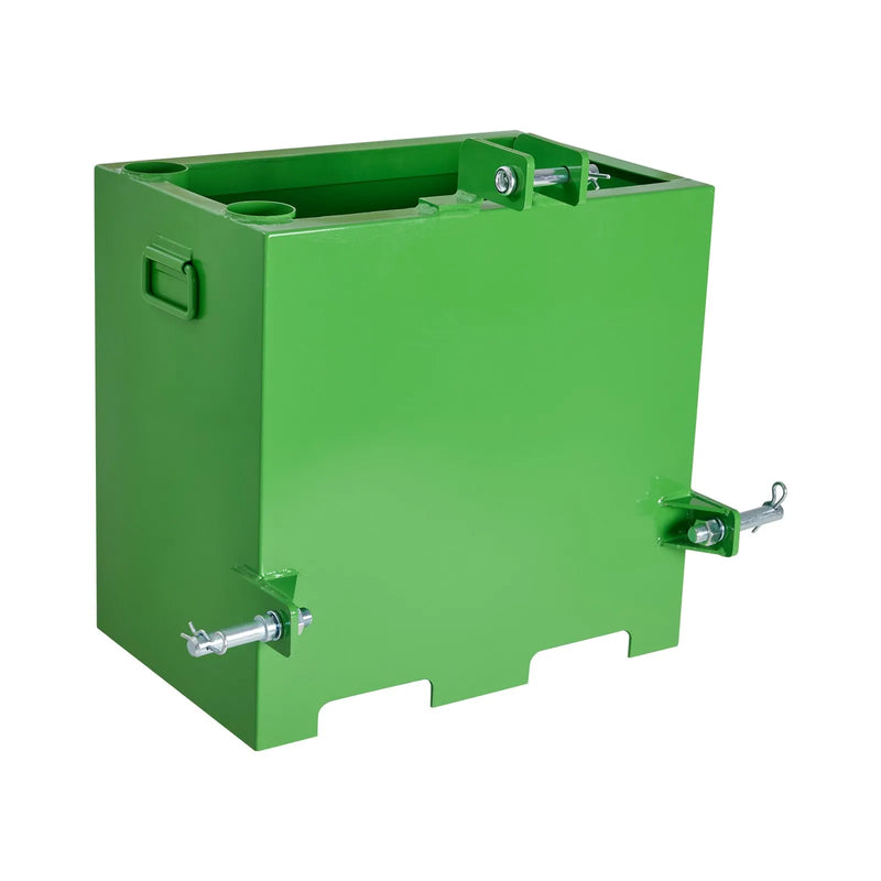 Balasta kaste traktoram, 3 punktu kategorija 1, 363 kg celtspēja, 50 mm uzmava, 0,14 m³ tilpums, smagā tērauda konstrukcija, zaļa