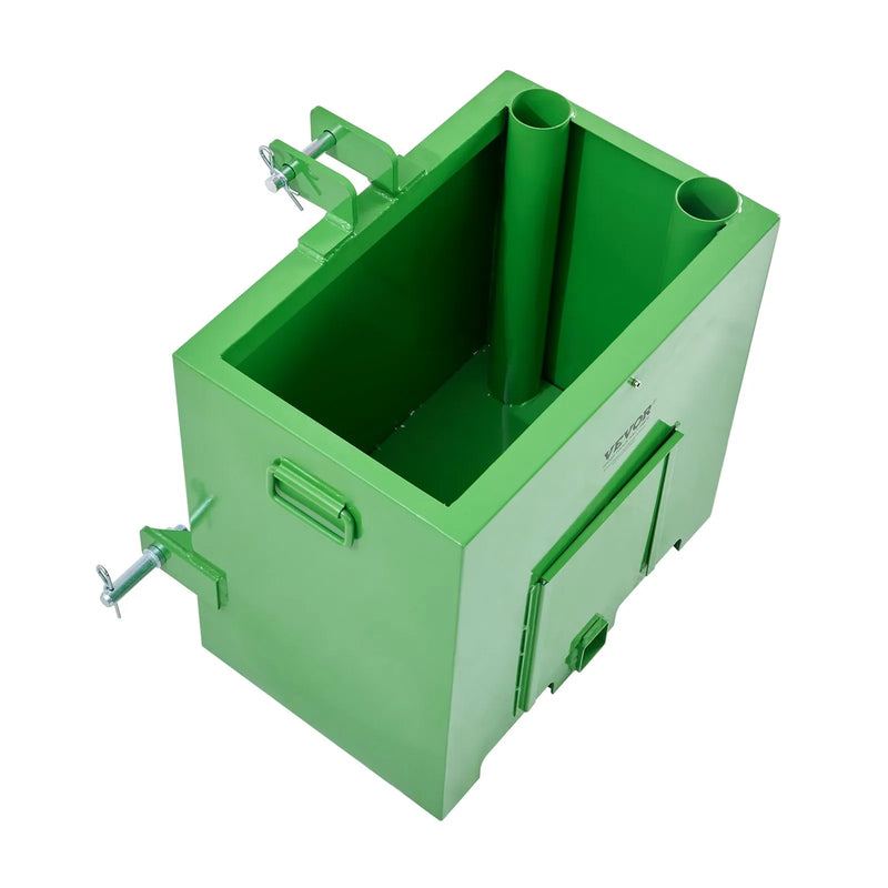 Balasta kaste traktoram, 3 punktu kategorija 1, 363 kg celtspēja, 50 mm uzmava, 0,14 m³ tilpums, smagā tērauda konstrukcija, zaļa