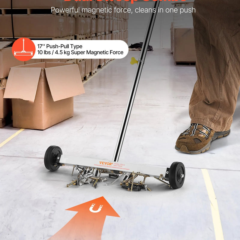 VEVOR magnētiskais savācējs ar riteņiem 43 cm, kravnesība 4,5 kg, viegls magnētiskais savākšanas rīks ar regulējamu rokturi naglu un skrūvju savākšanai garāžās un jumtu darbos