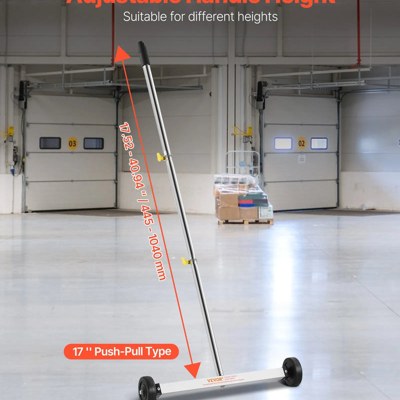 VEVOR magnētiskais savācējs ar riteņiem 43 cm, kravnesība 4,5 kg, viegls magnētiskais savākšanas rīks ar regulējamu rokturi naglu un skrūvju savākšanai garāžās un jumtu darbos