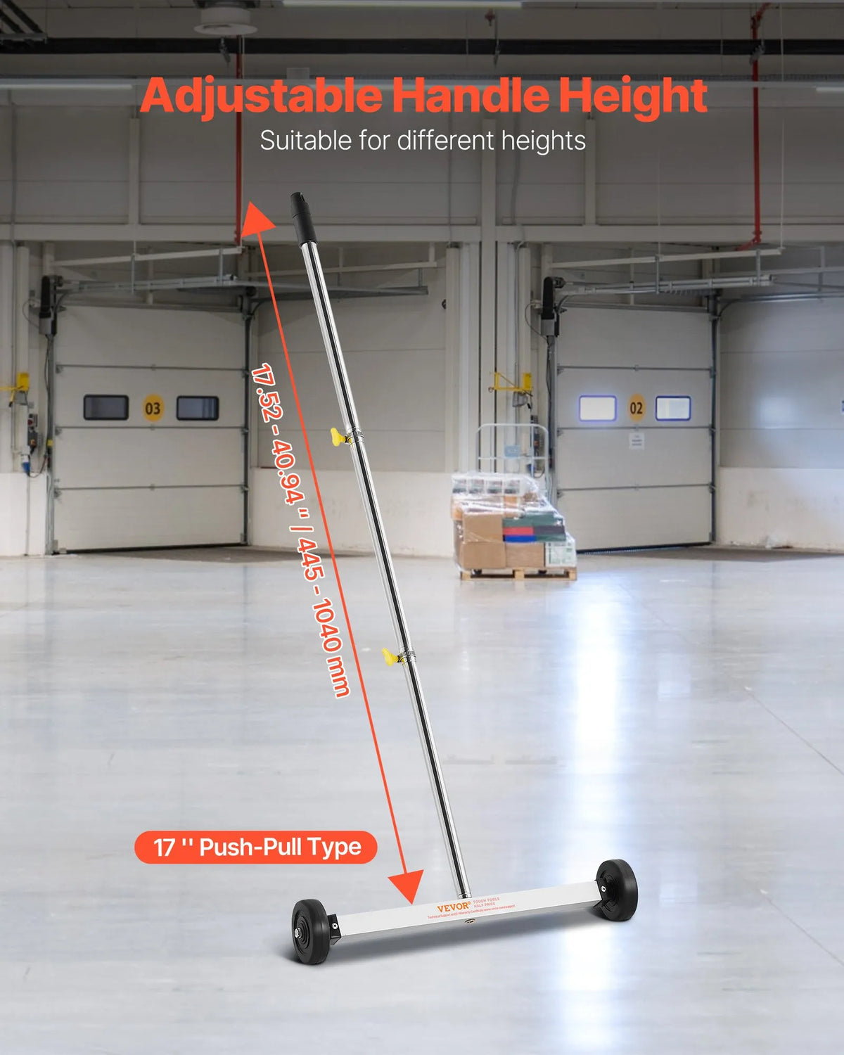 VEVOR Magnetic Sweeper with Wheels 43 cm, 4.5 kg Capacity, Lightweight Magnetic Pickup Tool with Adjustable Handle for Collecting Nails and Screws in Garages and Roof Work