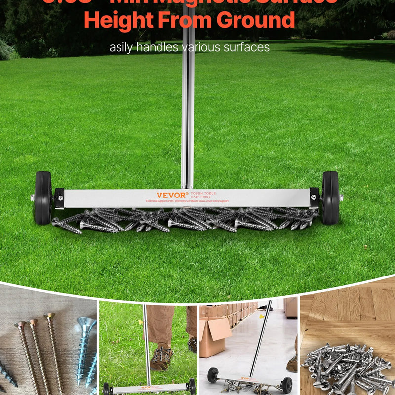 VEVOR magnētiskais savācējs ar riteņiem 43 cm, kravnesība 4,5 kg, viegls magnētiskais savākšanas rīks ar regulējamu rokturi naglu un skrūvju savākšanai garāžās un jumtu darbos