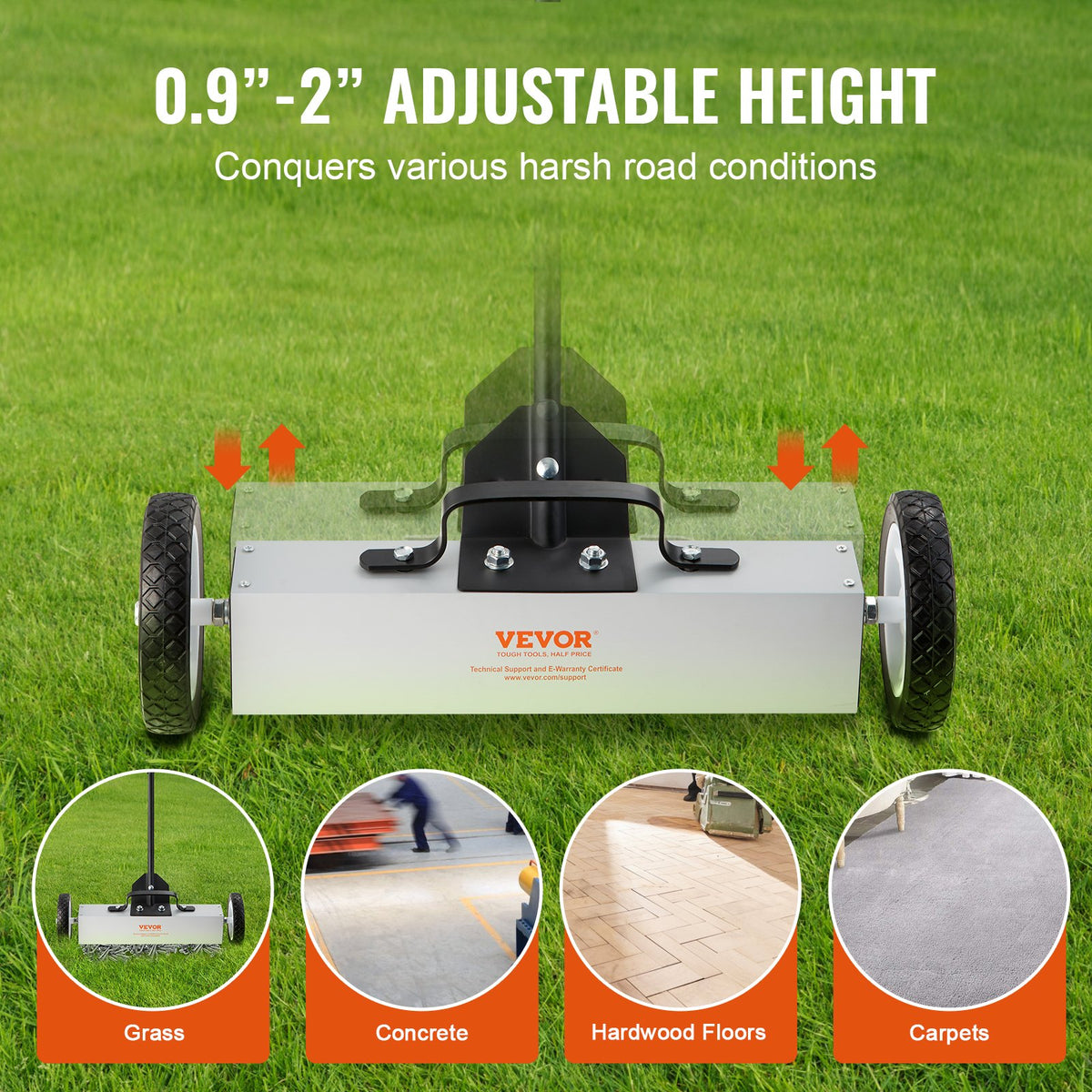VEVOR 20 kg ritošais magnētiskais savācējs ar riteņiem, 46 cm platums, teleskopisks rokturis