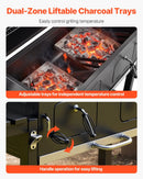 VEVOR kokogļu grils 0,5 m² ar 2 paceļamām kokogļu paplātēm un salokāmiem sānu galdiņiem, tērauda BBQ grils ar karstumizturīgu pulverkrāsas pārklājumu dārzam un terasei - ZEMLETES.LV