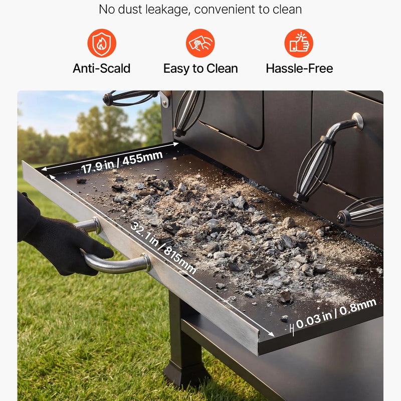 VEVOR kokogļu grils 0,5 m² ar 2 paceļamām kokogļu paplātēm un salokāmiem sānu galdiņiem, tērauda BBQ grils ar karstumizturīgu pulverkrāsas pārklājumu dārzam un terasei - ZEMLETES.LV
