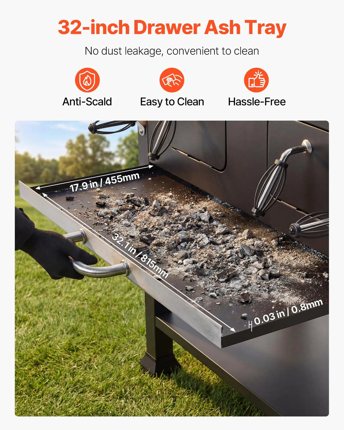 VEVOR kokogļu grils 0,5 m² ar 2 paceļamām kokogļu paplātēm un salokāmiem sānu galdiņiem, tērauda BBQ grils ar karstumizturīgu pulverkrāsas pārklājumu dārzam un terasei - ZEMLETES.LV