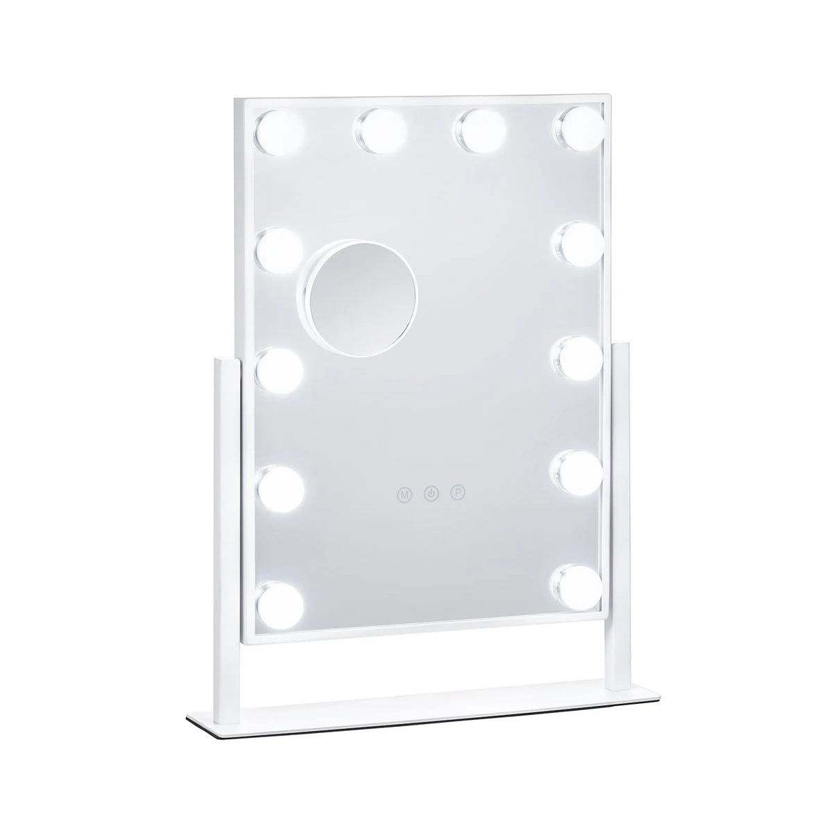VEVOR Hollywood Makeup Mirror with Lighting, 12 Dimmable Bulbs and 3 Light Modes, with Detachable 5× Magnification, Touch Control and 360° Rotation (41 × 30 cm, White)