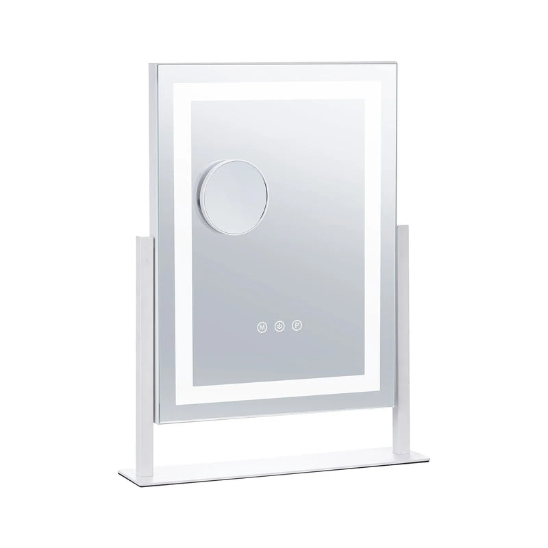 VEVOR LED grima spogulis ar apgaismojumu, 3 gaismas režīmiem, 5× palielinājuma spoguli, skārienvadību un 360° rotāciju (41 × 30 cm, balts)