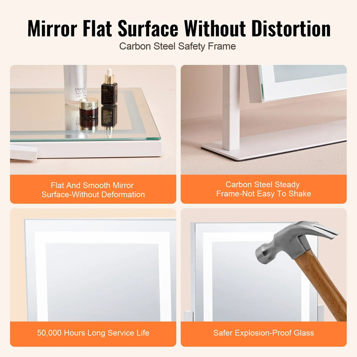 VEVOR LED Makeup Mirror with Lighting, 3 Light Modes, 5× Magnification Mirror, Touch Control and 360° Rotation (41 × 30 cm, White)
