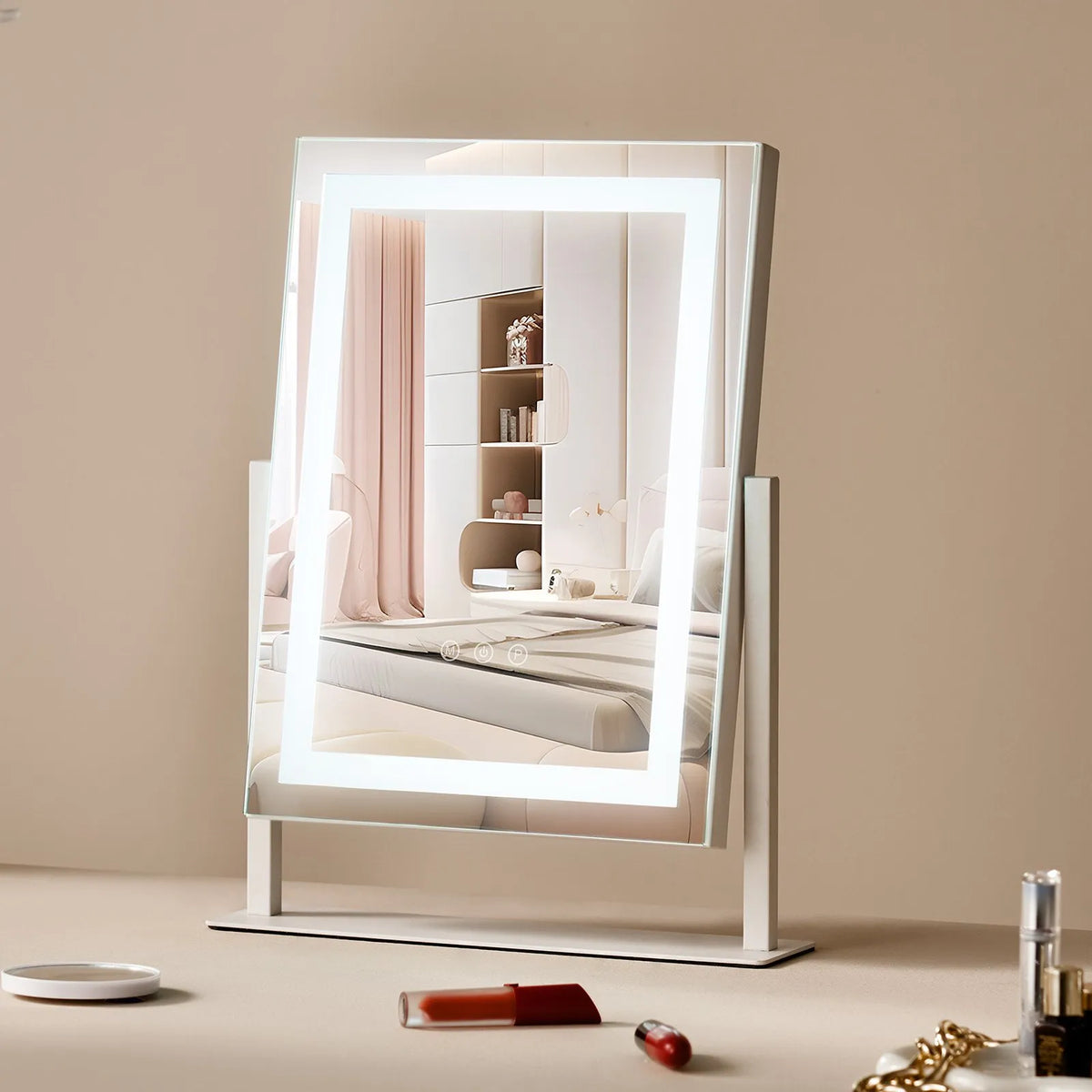 VEVOR LED Makeup Mirror with Lighting, 3 Light Modes, 5× Magnification Mirror, Touch Control and 360° Rotation (41 × 30 cm, White)