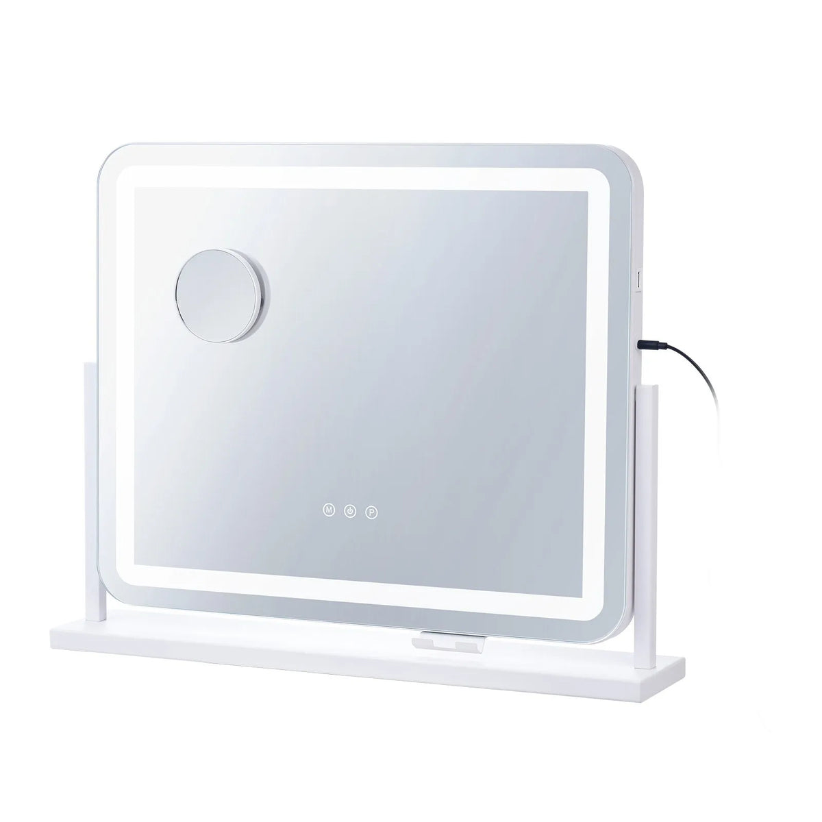 VEVOR LED Makeup Mirror with Lighting, 3 Light Modes, 5× Magnification, USB Port, Touch Control and 360° Rotation (55 × 45 cm, White)