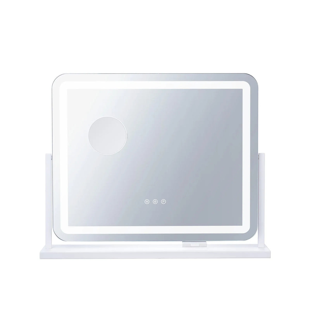 VEVOR LED Makeup Mirror with Lighting, 3 Light Modes, 5× Magnification, USB Port, Touch Control and 360° Rotation (55 × 45 cm, White)