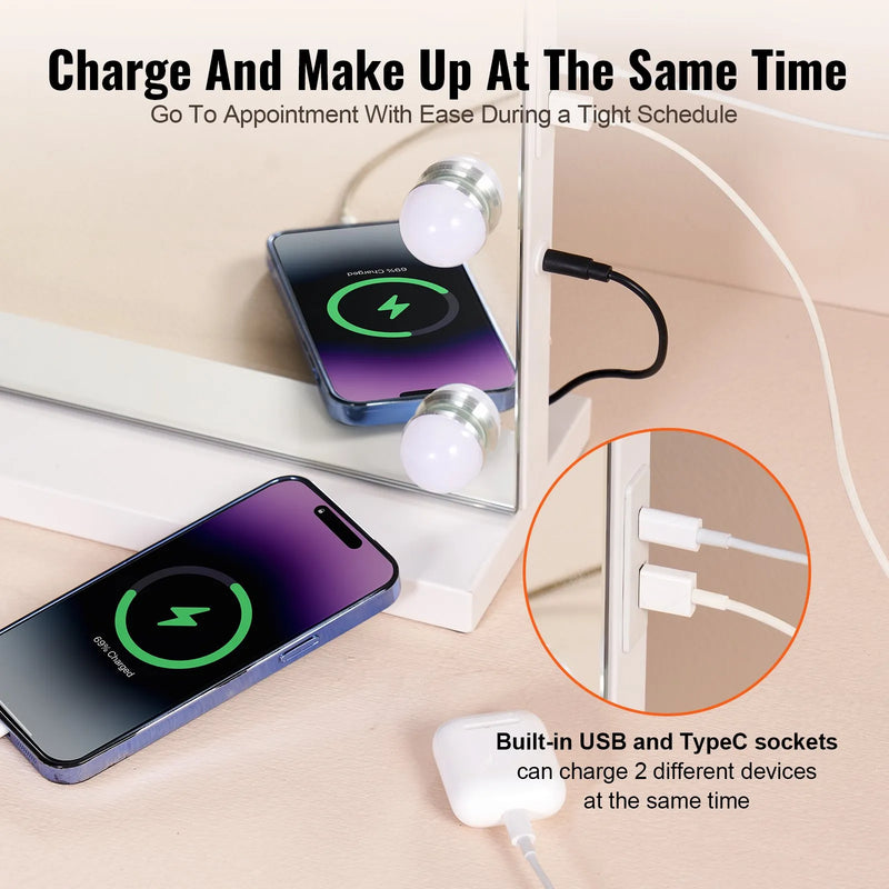 VEVOR Holivudas grima spogulis ar apgaismojumu un USB-C, galda vai sienas stiprinājums, 59,9 cm