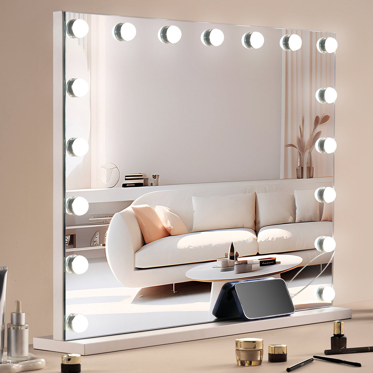 VEVOR Hollywood Toilet Mirror with Lights with USB Type-C Desktop Wall Mount, 80x60cm