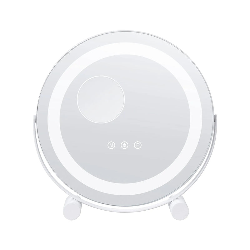 VEVOR apaļš LED grima spogulis ar apgaismojumu, 30 cm spogulis ar 3 gaismas režīmiem, 5× palielinājumu, skārienvadību un 360° rotāciju tualetes galdam (balts)