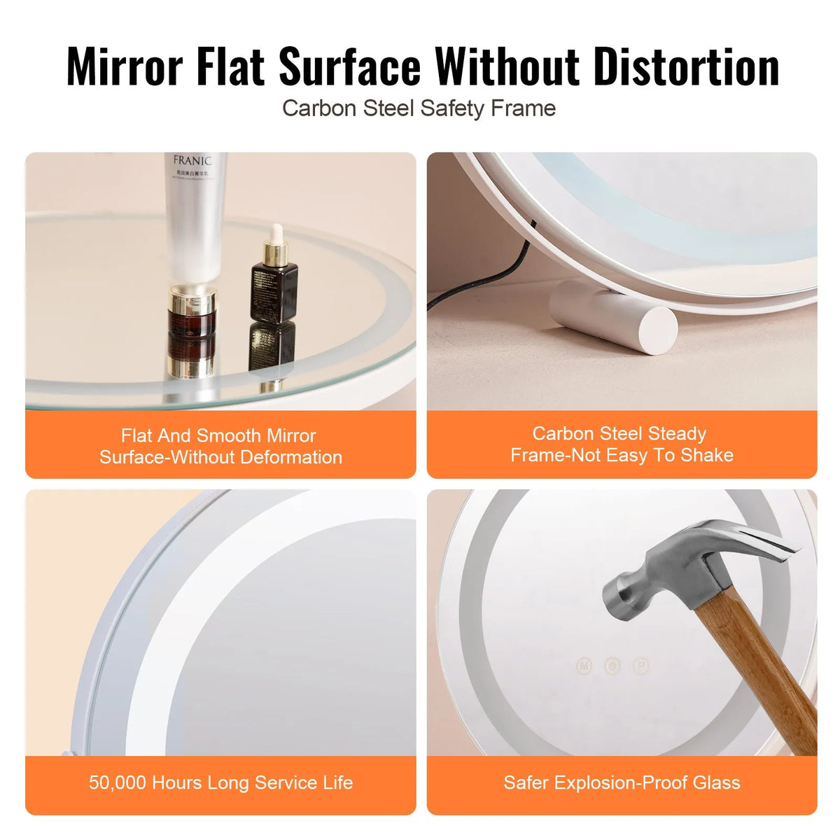 VEVOR Round LED Makeup Mirror with Lighting, 20 cm Mirror with 3 Colour Modes, 5× Magnification, Touch Control and 360° Rotation for Vanity Table, White