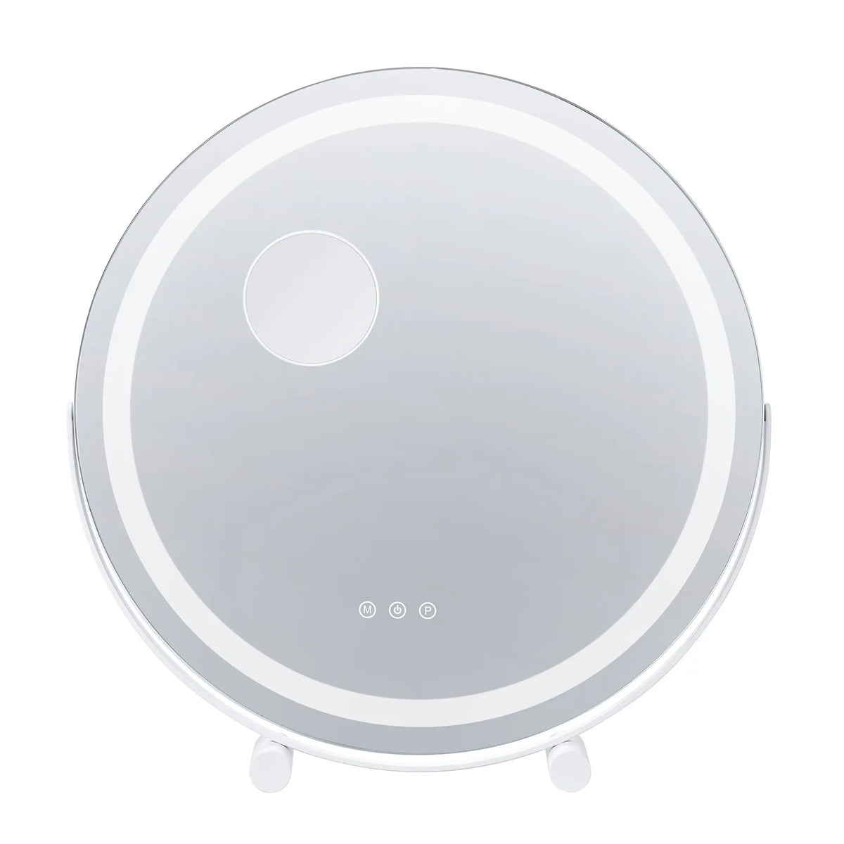 VEVOR Round LED Makeup Mirror with Lighting, 20 cm Mirror with 3 Colour Modes, 5× Magnification, Touch Control and 360° Rotation for Vanity Table, White